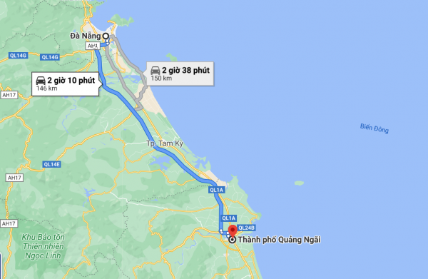 Khoảng cách từ Đà Nẵng tới Quảng Ngãi chỉ khoảng 142km nên di chuyển rất nhanh và thuận tiện