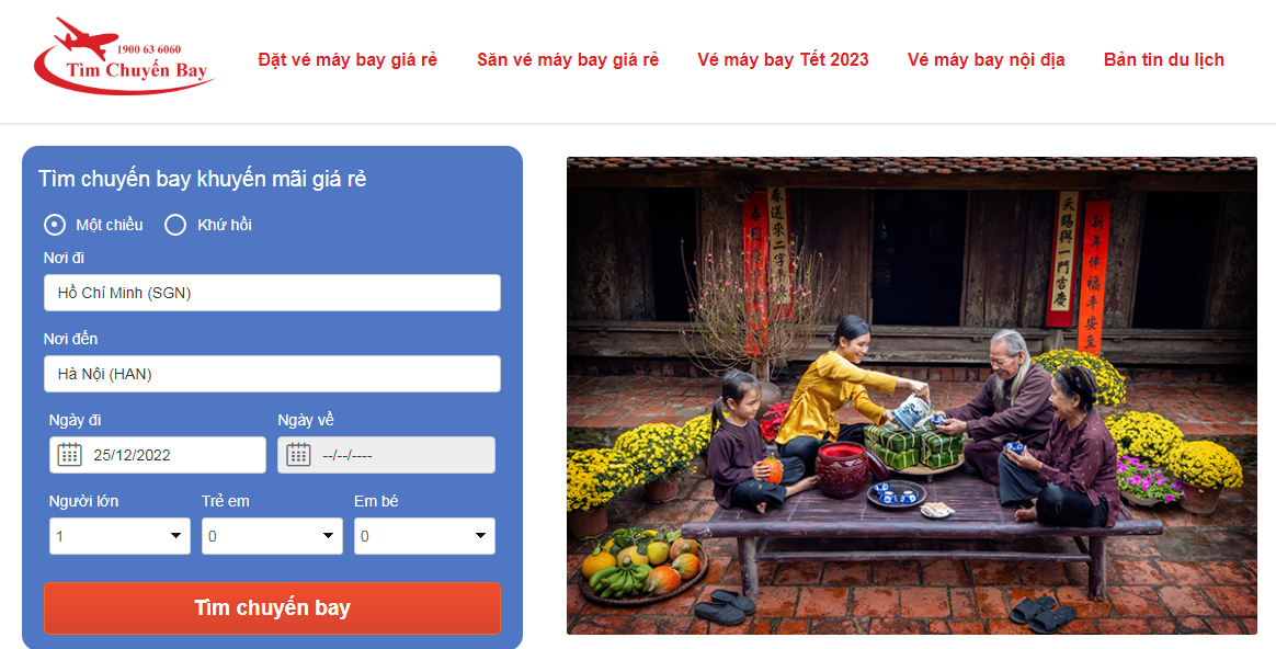 Giao diện của timchuyenbay.com