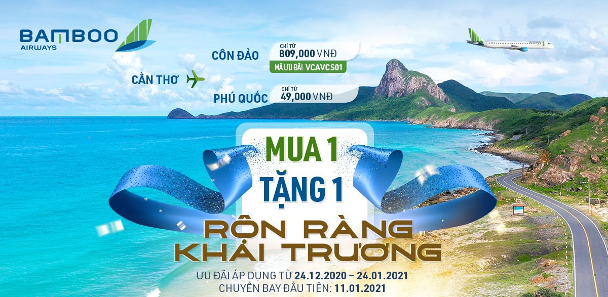 Bamboo khai trương đường bay mới Cần Thơ – Côn Đảo/Phú Quốc