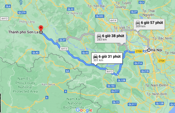 Khoảng cách từ Hà Nội tới Sơn La