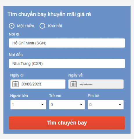 Chọn hành trình, thời gian bay