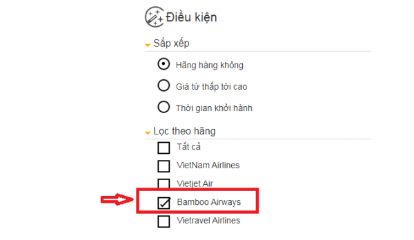 Tick vào ô "Bamboo Airways"