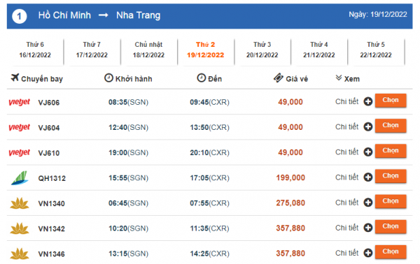 Tại bước này, hãy chọn một chuyến bay phù hợp