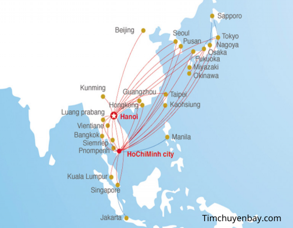 Sơ đồ đường bay quốc tế Vietjet Air
