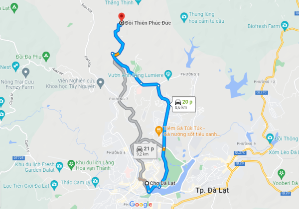 Đoạn đường từ chợ Đà Lạt đến đồi Thiên Phúc Đức