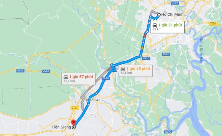 Khoảng cách từ Sài Gòn đến Tiền Giang bao nhiêu km?