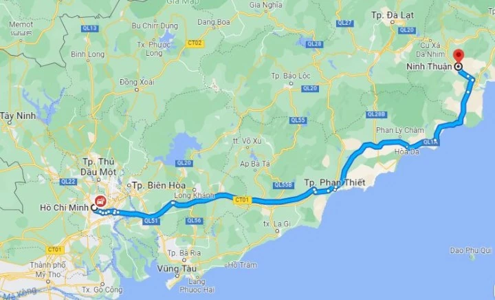 Từ Sài Gòn đến Ninh Thuận bao nhiêu km