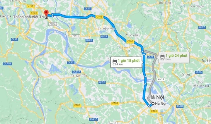 Từ Hà Nội đến Việt Trì bao nhiêu km