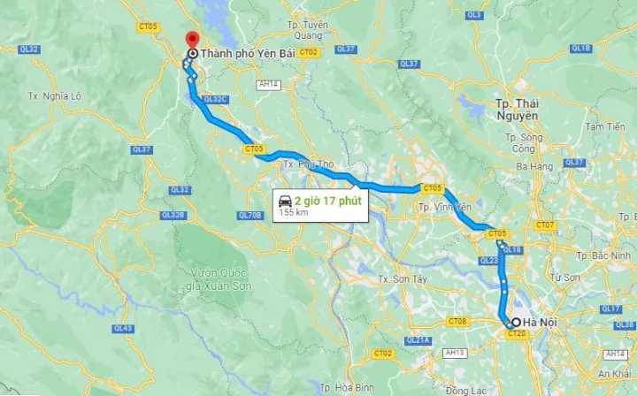 Từ Hà Nội đến Yên Bái bao nhiêu km