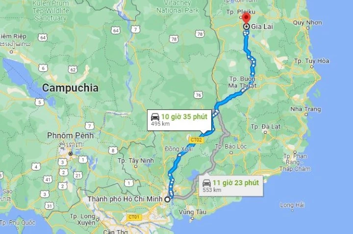 Từ Sài Gòn đến Gia Lai bao nhiêu km