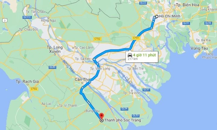 Từ Sài Gòn đến Sóc Trăng bao nhiêu km