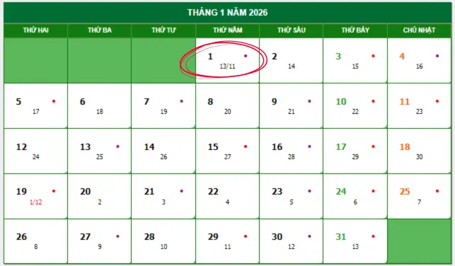 Lịch nghỉ Tết Dương Lịch 2026