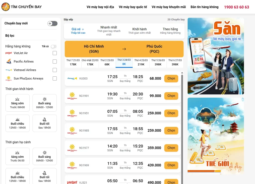 Vé máy bay Sài Gòn Phú Quốc giá rẻ tháng 2 3 4 5 2026